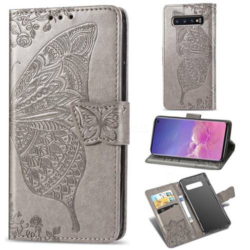 Embossing Mandala Flower Butterfly Leather Wallet Case for Samsung Galaxy S10 (6.1 inch) - Gray