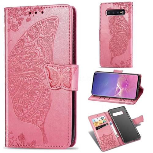 Embossing Mandala Flower Butterfly Leather Wallet Case for Samsung Galaxy S10 (6.1 inch) - Pink