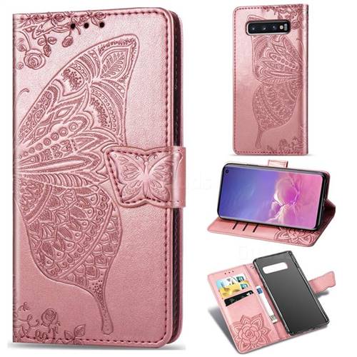 Embossing Mandala Flower Butterfly Leather Wallet Case for Samsung Galaxy S10 (6.1 inch) - Rose Gold
