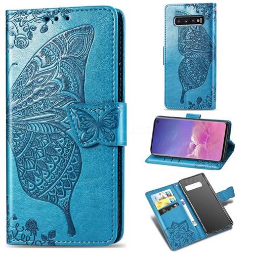 Embossing Mandala Flower Butterfly Leather Wallet Case for Samsung Galaxy S10 (6.1 inch) - Blue