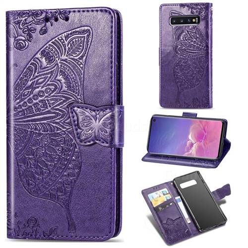 Embossing Mandala Flower Butterfly Leather Wallet Case for Samsung Galaxy S10 (6.1 inch) - Dark Purple
