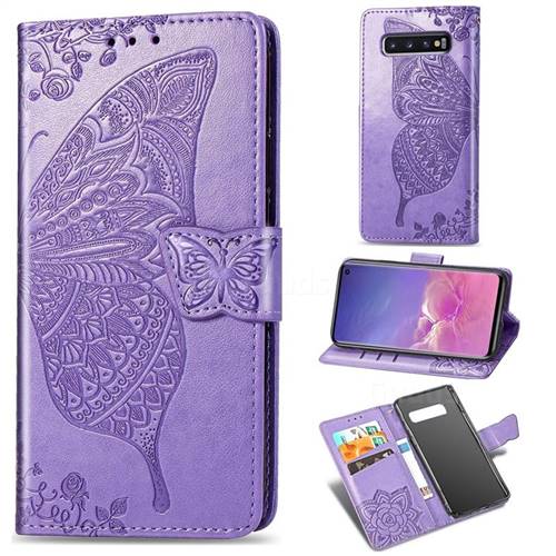 Embossing Mandala Flower Butterfly Leather Wallet Case for Samsung Galaxy S10 (6.1 inch) - Light Purple
