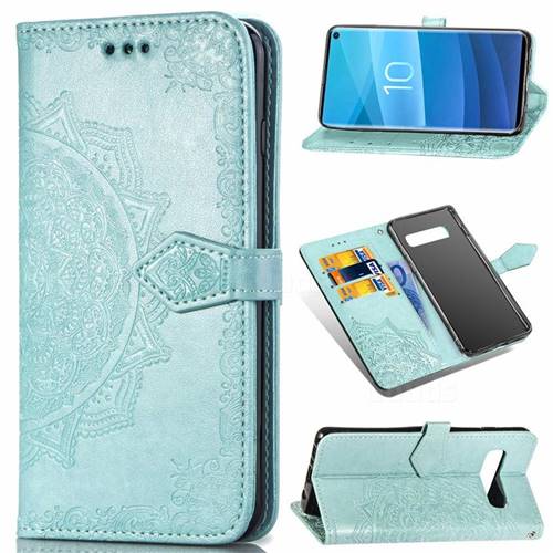 Embossing Imprint Mandala Flower Leather Wallet Case for Samsung Galaxy S10 (6.1 inch) - Green