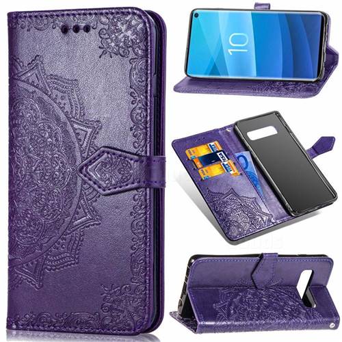 Embossing Imprint Mandala Flower Leather Wallet Case for Samsung Galaxy S10 (6.1 inch) - Purple