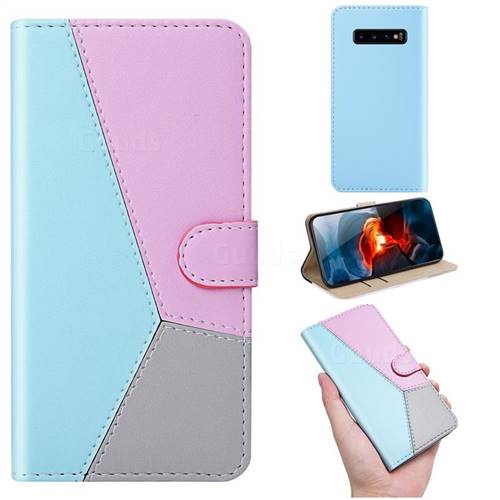 Tricolour Stitching Wallet Flip Cover for Samsung Galaxy S10 (6.1 inch) - Blue