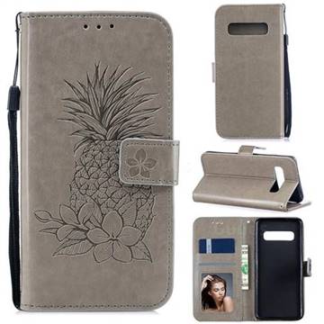 Embossing Flower Pineapple Leather Wallet Case for Samsung Galaxy S10 (6.1 inch) - Gray