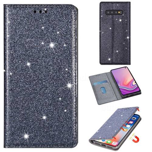 Ultra Slim Glitter Powder Magnetic Automatic Suction Leather Wallet Case for Samsung Galaxy S10 (6.1 inch) - Gray