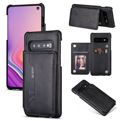 Luxury Magnetic Double Buckle Leather Phone Case for Samsung Galaxy S10 (6.1 inch) - Black