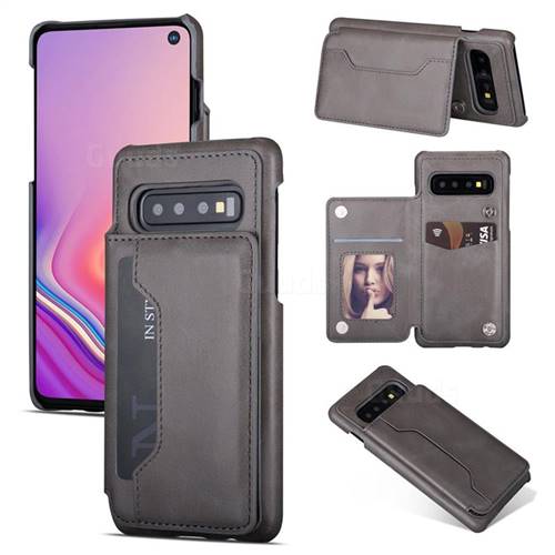 Luxury Magnetic Double Buckle Leather Phone Case for Samsung Galaxy S10 (6.1 inch) - Gray