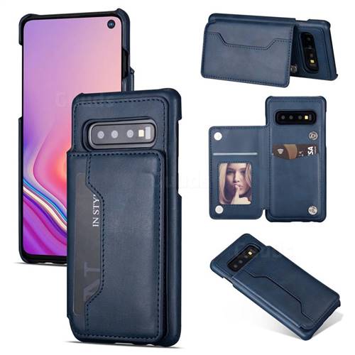 Luxury Magnetic Double Buckle Leather Phone Case for Samsung Galaxy S10 (6.1 inch) - Blue