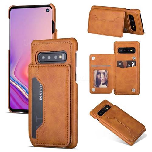 Luxury Magnetic Double Buckle Leather Phone Case for Samsung Galaxy S10 (6.1 inch) - Brown