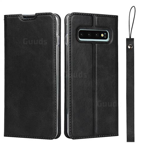 Calf Pattern Magnetic Automatic Suction Leather Wallet Case for Samsung Galaxy S10 (6.1 inch) - Black
