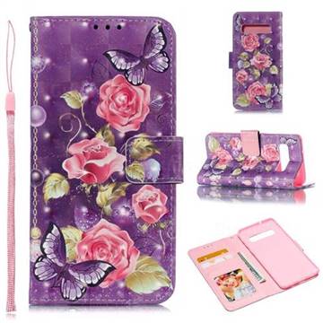 Purple Butterfly Flower 3D Painted Leather Phone Wallet Case for Samsung Galaxy S10 (6.1 inch)