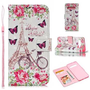 Bicycle Flower Tower 3D Painted Leather Phone Wallet Case for Samsung Galaxy S10 (6.1 inch)