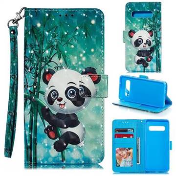 Cute Panda 3D Painted Leather Phone Wallet Case for Samsung Galaxy S10 (6.1 inch)