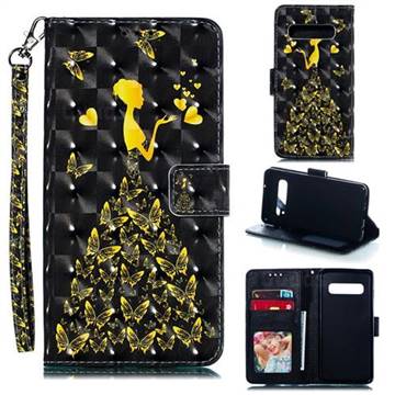 Golden Butterfly Girl 3D Painted Leather Phone Wallet Case for Samsung Galaxy S10 (6.1 inch)