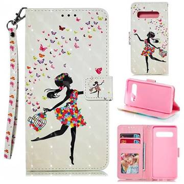 Flower Girl 3D Painted Leather Phone Wallet Case for Samsung Galaxy S10 (6.1 inch)