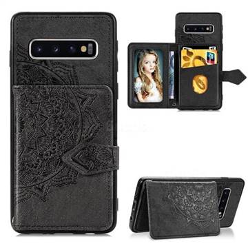Mandala Flower Cloth Multifunction Stand Card Leather Phone Case for Samsung Galaxy S10 (6.1 inch) - Black