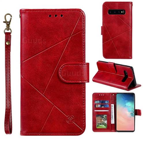 Embossing Geometric Leather Wallet Case for Samsung Galaxy S10 (6.1 inch) - Red