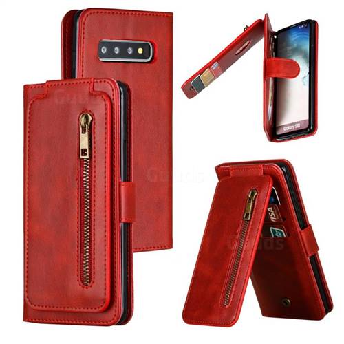 Multifunction 9 Cards Leather Zipper Wallet Phone Case for Samsung Galaxy S10 (6.1 inch) - Red