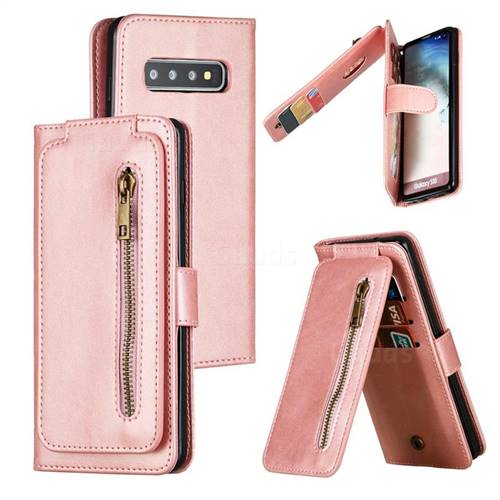 Multifunction 9 Cards Leather Zipper Wallet Phone Case for Samsung Galaxy S10 (6.1 inch) - Rose Gold