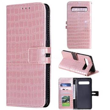 Luxury Crocodile Magnetic Leather Wallet Phone Case for Samsung Galaxy S10 (6.1 inch) - Rose Gold