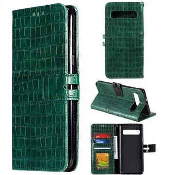 Luxury Crocodile Magnetic Leather Wallet Phone Case for Samsung Galaxy S10 (6.1 inch) - Green