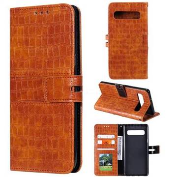 Luxury Crocodile Magnetic Leather Wallet Phone Case for Samsung Galaxy S10 (6.1 inch) - Brown