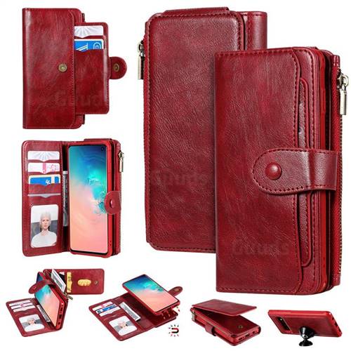 Retro Multifunction Zipper Magnetic Separable Leather Phone Case Cover for Samsung Galaxy S10 (6.1 inch) - Red