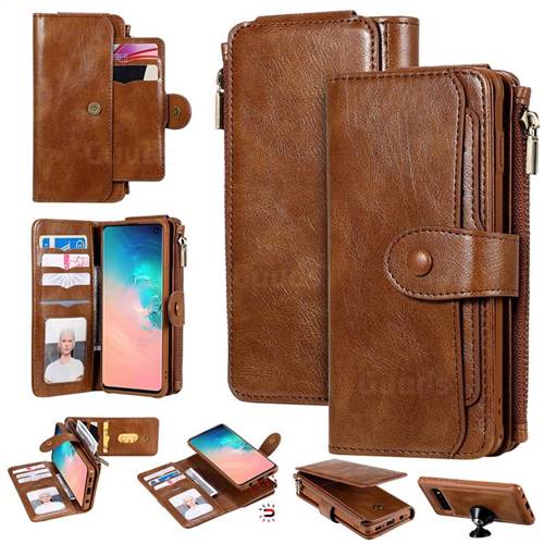 Retro Multifunction Zipper Magnetic Separable Leather Phone Case Cover for Samsung Galaxy S10 (6.1 inch) - Brown