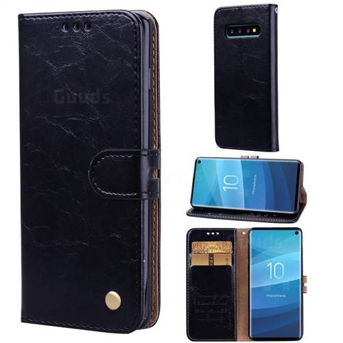 Luxury Retro Oil Wax PU Leather Wallet Phone Case for Samsung Galaxy S10 (6.1 inch) - Deep Black