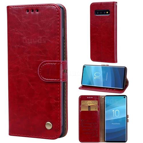 Luxury Retro Oil Wax PU Leather Wallet Phone Case for Samsung Galaxy S10 (6.1 inch) - Brown Red