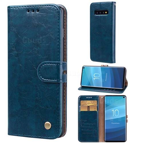 Luxury Retro Oil Wax PU Leather Wallet Phone Case for Samsung Galaxy S10 (6.1 inch) - Sapphire