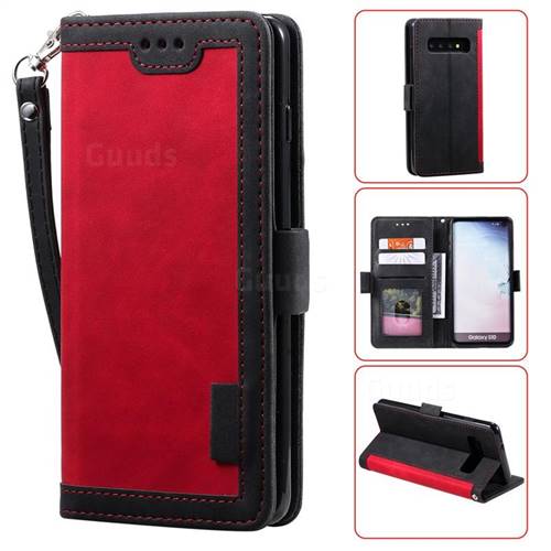 Luxury Retro Stitching Leather Wallet Phone Case for Samsung Galaxy S10 (6.1 inch) - Deep Red