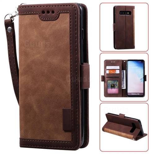 Luxury Retro Stitching Leather Wallet Phone Case for Samsung Galaxy S10 (6.1 inch) - Dark Brown