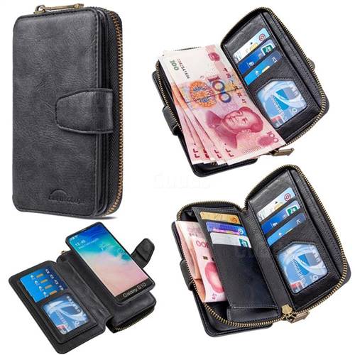 Binfen Color Retro Buckle Zipper Multifunction Leather Phone Wallet for Samsung Galaxy S10 (6.1 inch) - Black