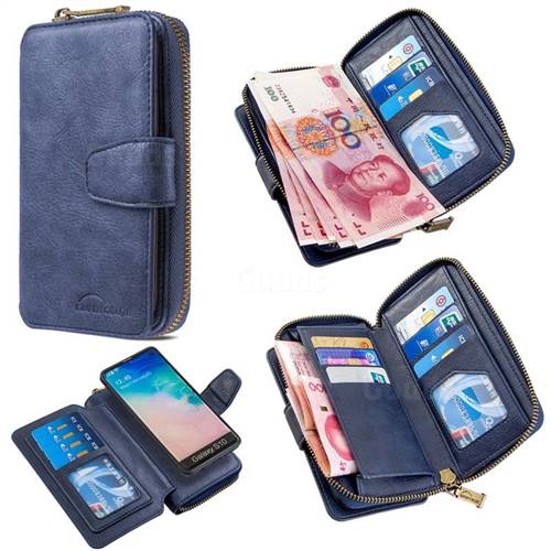 Binfen Color Retro Buckle Zipper Multifunction Leather Phone Wallet for Samsung Galaxy S10 (6.1 inch) - Blue