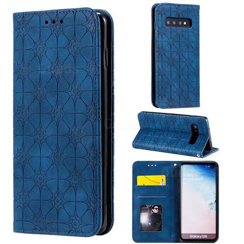 Intricate Embossing Four Leaf Clover Leather Wallet Case for Samsung Galaxy S10 (6.1 inch) - Dark Blue
