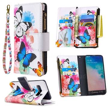 Vivid Flying Butterflies Binfen Color BF03 Retro Zipper Leather Wallet Phone Case for Samsung Galaxy S10 (6.1 inch)