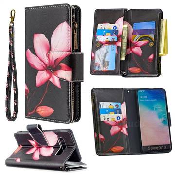Lotus Flower Binfen Color BF03 Retro Zipper Leather Wallet Phone Case for Samsung Galaxy S10 (6.1 inch)
