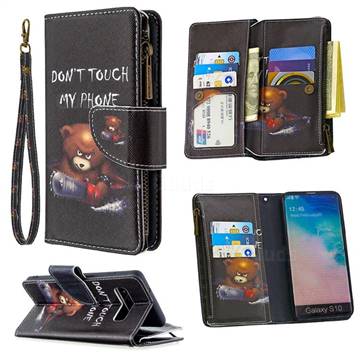 Chainsaw Bear Binfen Color BF03 Retro Zipper Leather Wallet Phone Case for Samsung Galaxy S10 (6.1 inch)