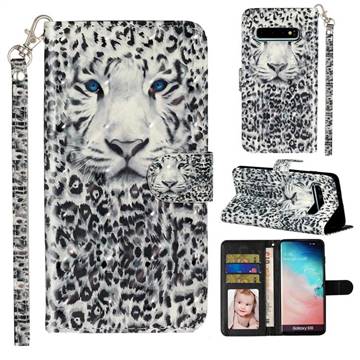 White Leopard 3D Leather Phone Holster Wallet Case for Samsung Galaxy S10 (6.1 inch)