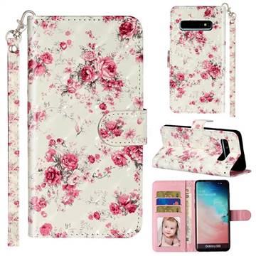 Rambler Rose Flower 3D Leather Phone Holster Wallet Case for Samsung Galaxy S10 (6.1 inch)