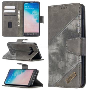 BinfenColor BF04 Color Block Stitching Crocodile Leather Case Cover for Samsung Galaxy S10 (6.1 inch) - Gray