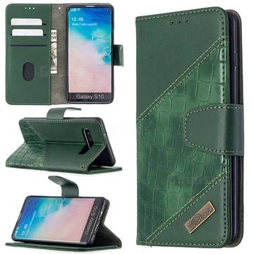 BinfenColor BF04 Color Block Stitching Crocodile Leather Case Cover for Samsung Galaxy S10 (6.1 inch) - Green