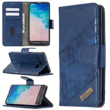 BinfenColor BF04 Color Block Stitching Crocodile Leather Case Cover for Samsung Galaxy S10 (6.1 inch) - Blue