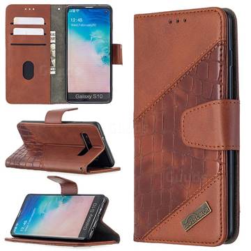 BinfenColor BF04 Color Block Stitching Crocodile Leather Case Cover for Samsung Galaxy S10 (6.1 inch) - Brown