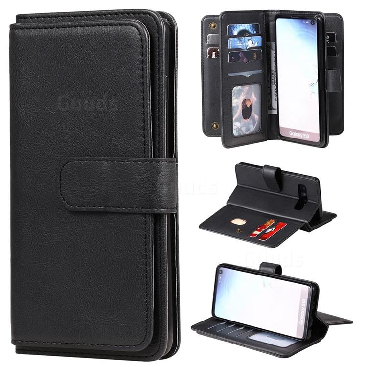 Multi-function Ten Card Slots and Photo Frame PU Leather Wallet Phone Case Cover for Samsung Galaxy S10 (6.1 inch) - Black