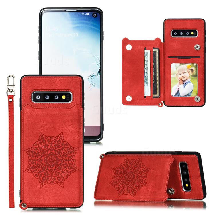 Luxury Mandala Multi-function Magnetic Card Slots Stand Leather Back Cover for Samsung Galaxy S10 (6.1 inch) - Red