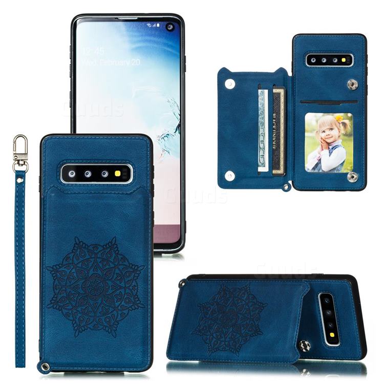Luxury Mandala Multi-function Magnetic Card Slots Stand Leather Back Cover for Samsung Galaxy S10 (6.1 inch) - Blue